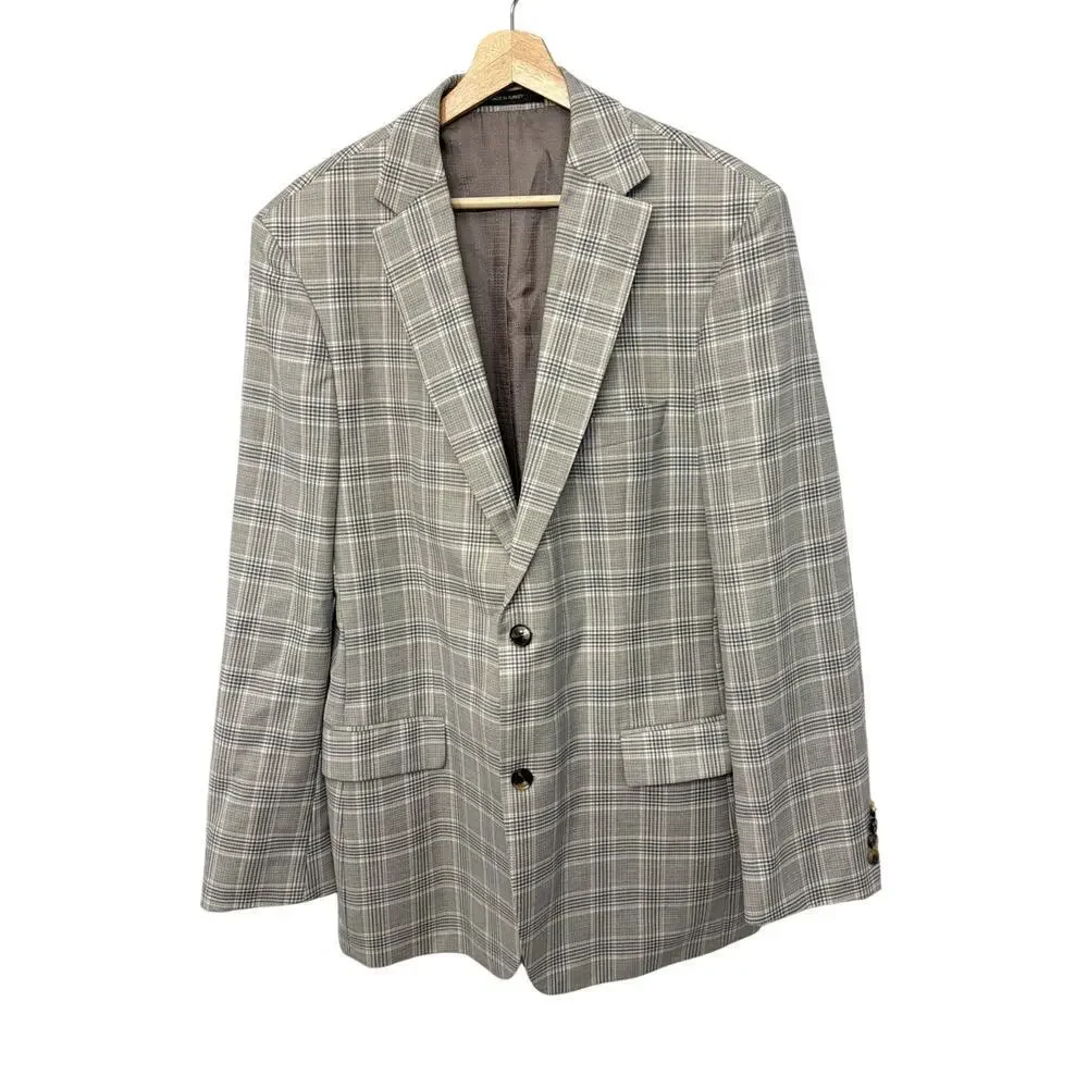 Hugo Boss Mens Blazer 42L Wool Gray Plaid Jacket Italy